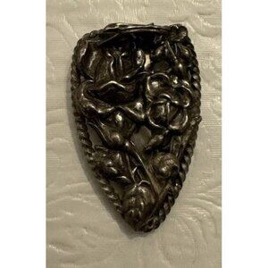 VINTAGE Shoe Clip ART NOUVEAU SILVER TONE Single High Relief Flowers Floral
